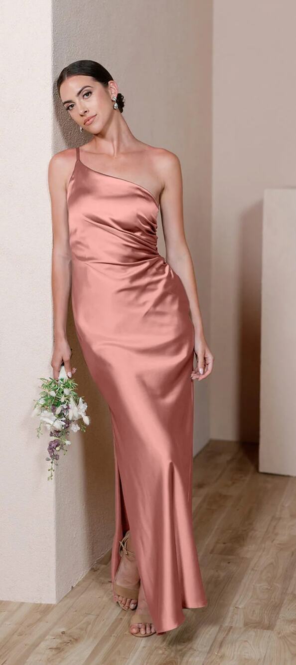 Revelry Jade Satin Dress Rose Maxi Gown Bridesmaid Womens Size 4